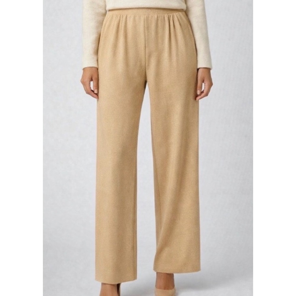 St. John Knit Wide Leg Pants Tan Beige Medium Gently Used